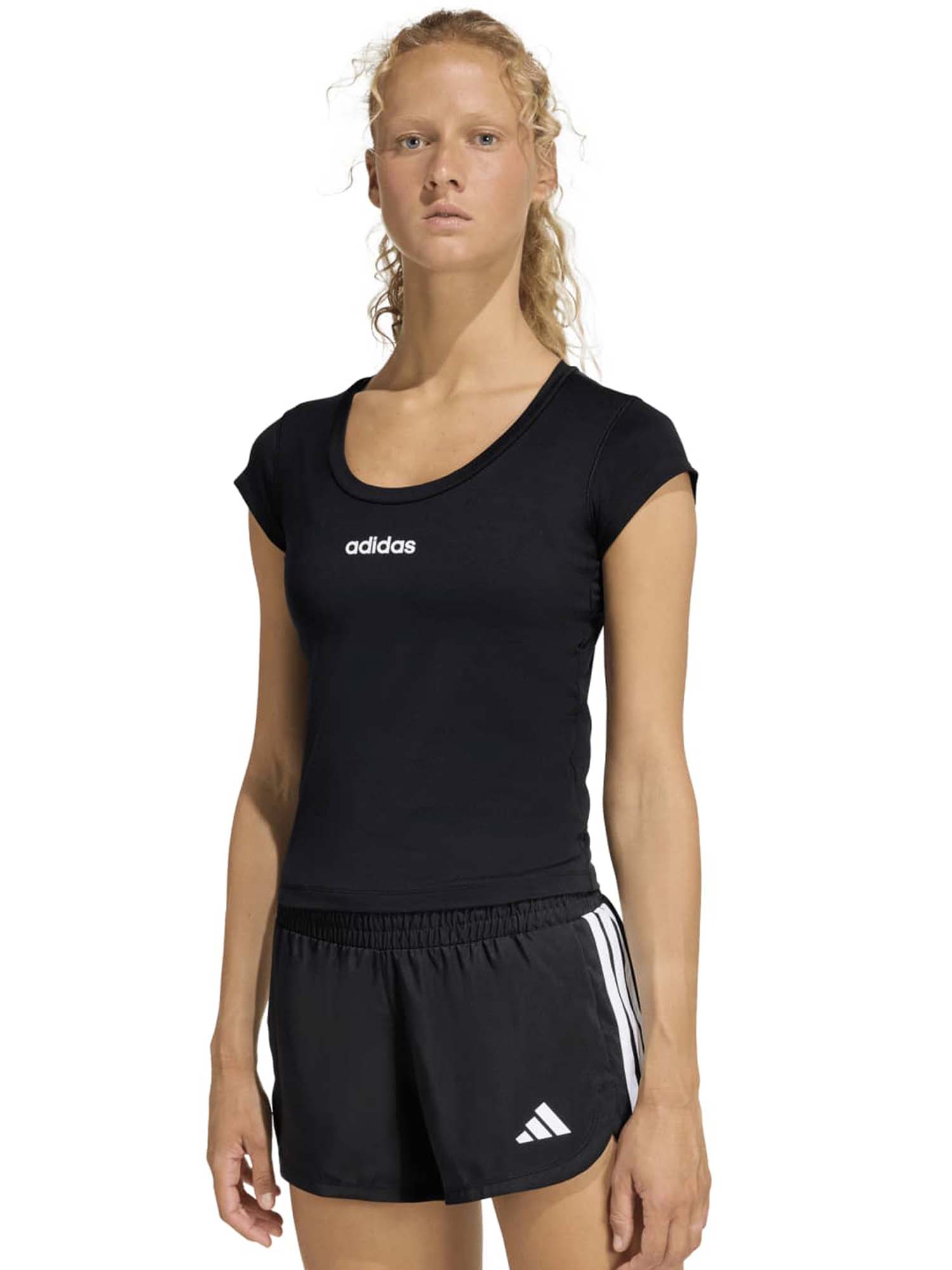 Adidas Hyperglam Baby Tee t-shirt donna nera slim fit